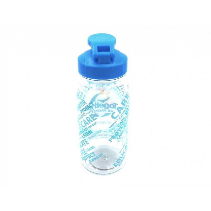 Side view of a Reusable water bottle with "Together we protect" logo