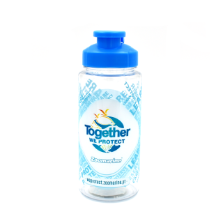 Reusable water bottle with "Together we protect" logo