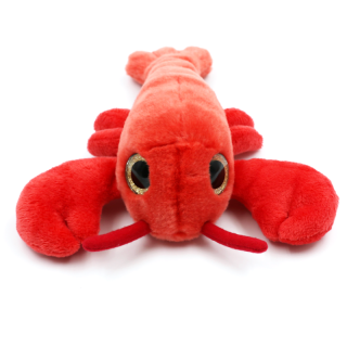 Glitter eyed lobster plush toy, top view.